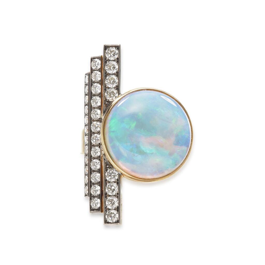 Gold, White Gold, Opal and Diamond Ring