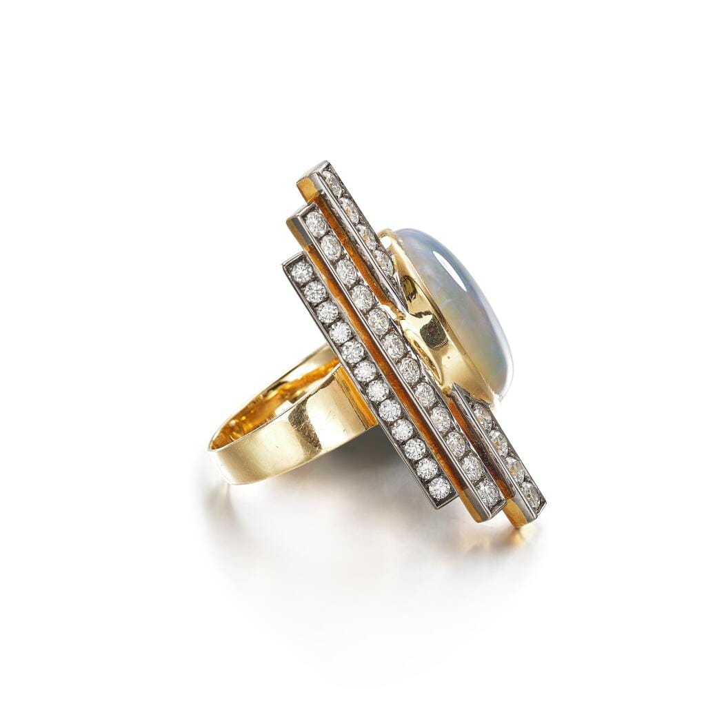 Gold, White Gold, Opal and Diamond Ring
