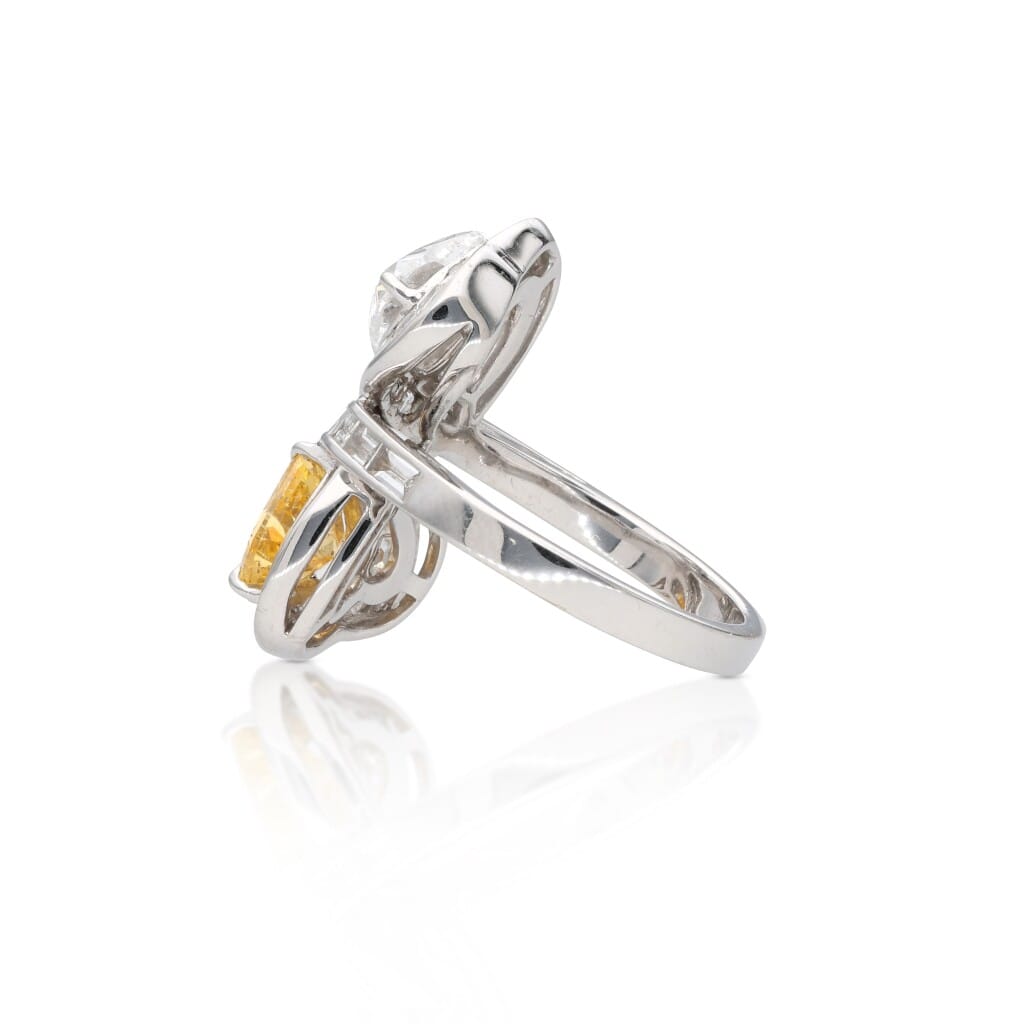 White Gold, Heart Shaped Fancy Vivid Orange-Yellow Diamond and Diamond Toi et Moi Ring