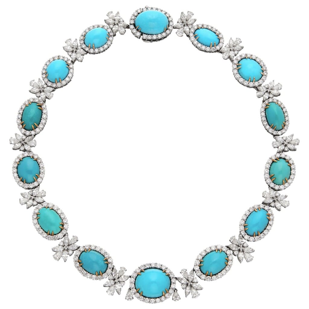 White Gold, Turquoise and Diamond Collar Necklace