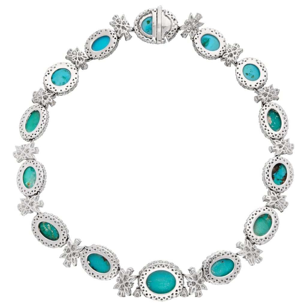 White Gold, Turquoise and Diamond Collar Necklace