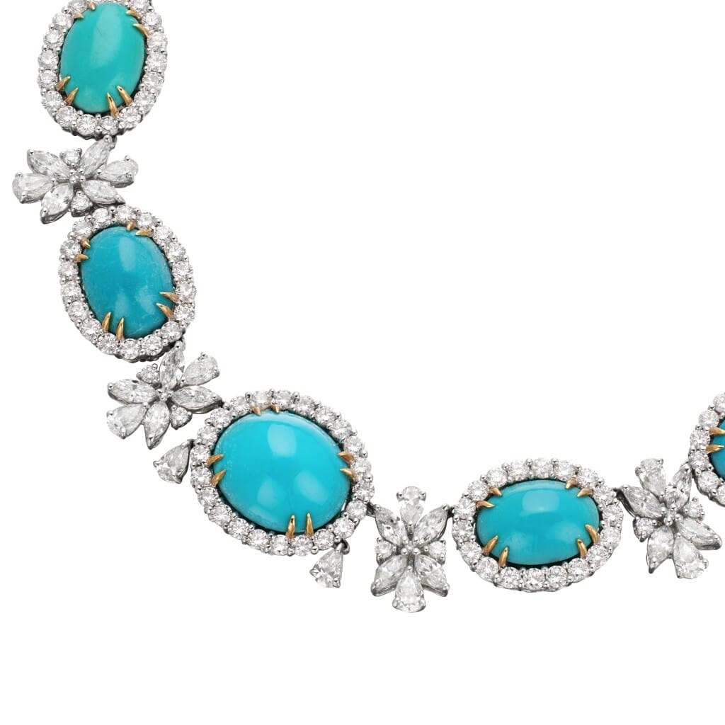White Gold, Turquoise and Diamond Collar Necklace