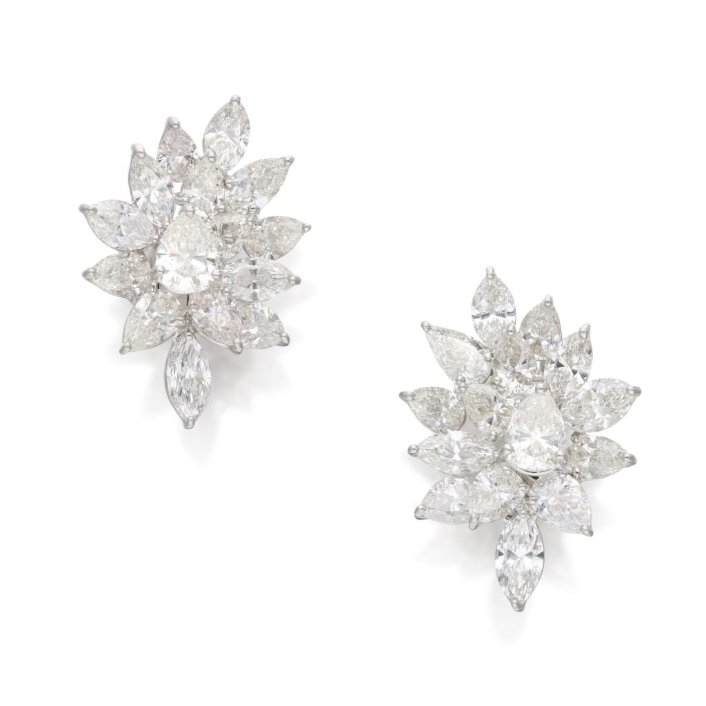 Platinum and 33.50ctw Diamond Cluster Earclips