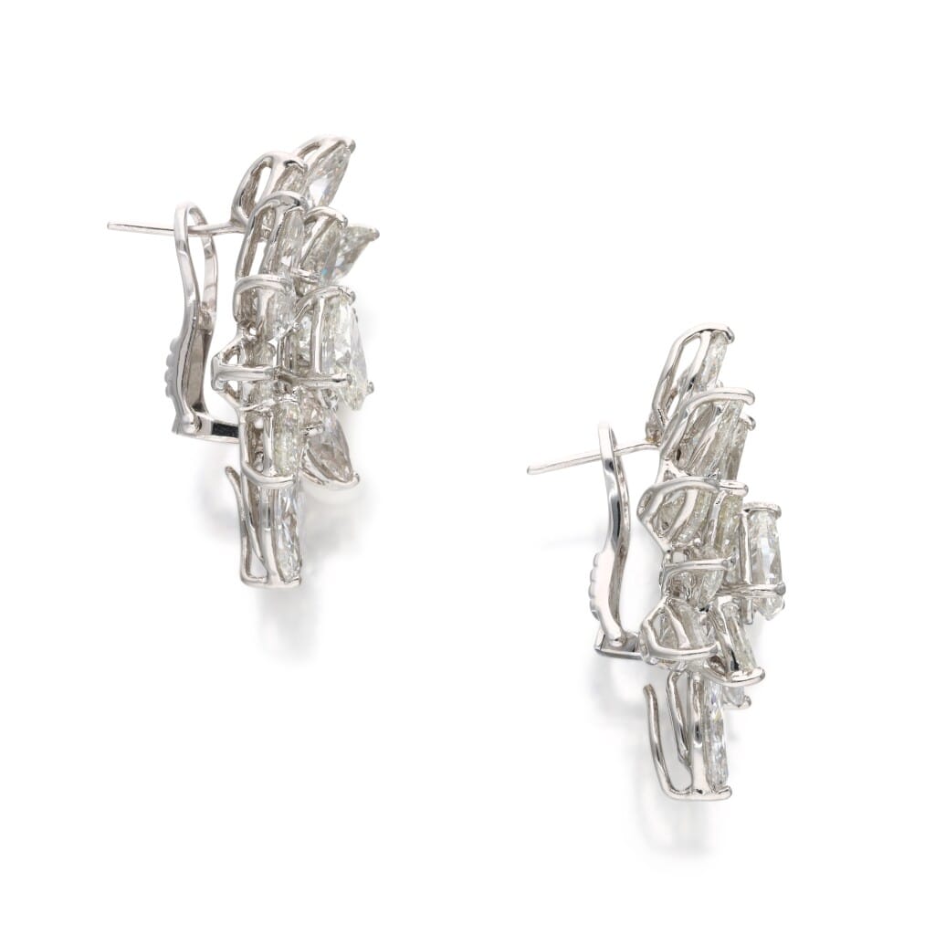 Platinum and 33.50ctw Diamond Cluster Earclips