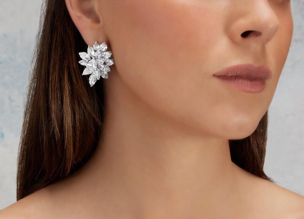 Platinum and 33.50ctw Diamond Cluster Earclips