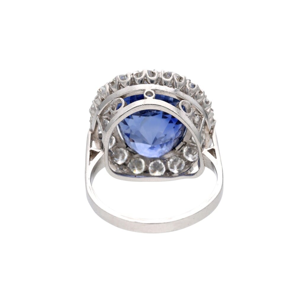 Platinum, 18.02ct Ceylon Sapphire and Diamond Halo Ring