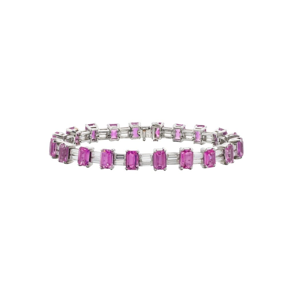 White Gold, Pink Sapphire and Diamond Bracelet
