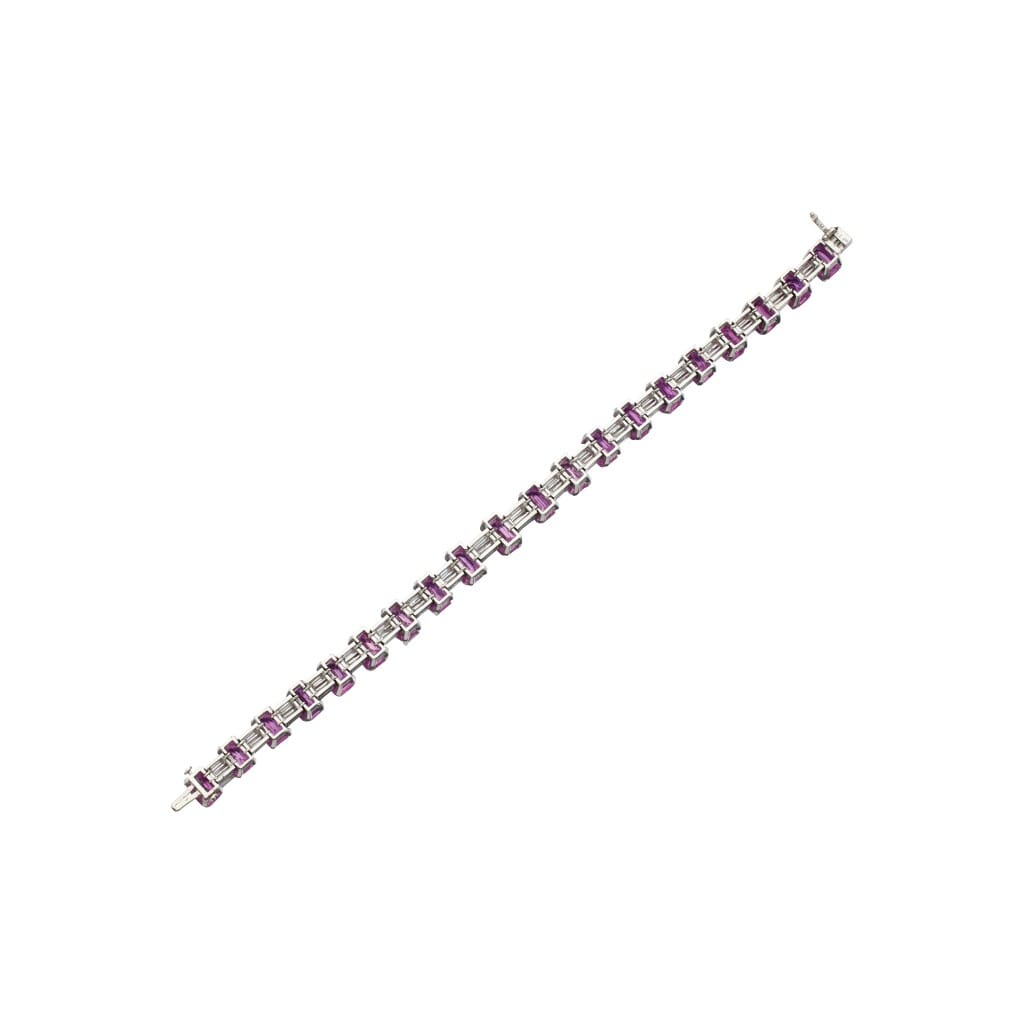 White Gold, Pink Sapphire and Diamond Bracelet