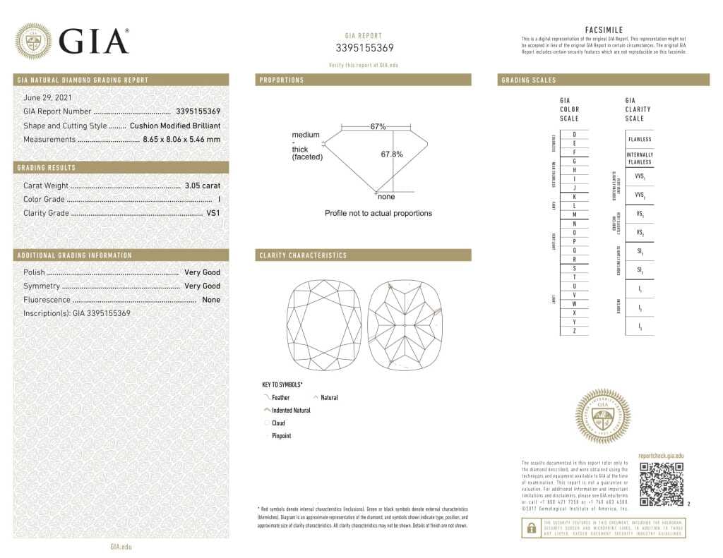 White Gold, 3.05ct Cushion Cut Diamond and Diamond Three Stone Ring