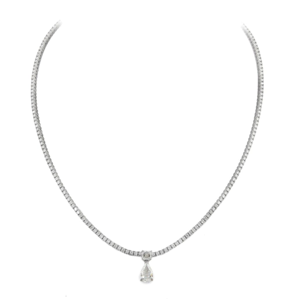 White Gold, 1.03ct Pear Shaped Diamond and Diamond Tennis Collar Necklace