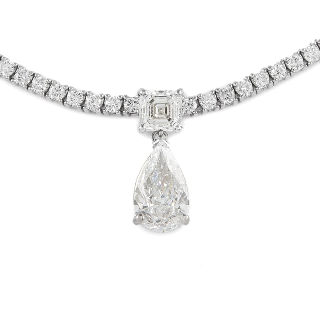 White Gold, 1.03ct Pear Shaped Diamond and Diamond Tennis Collar Necklace
