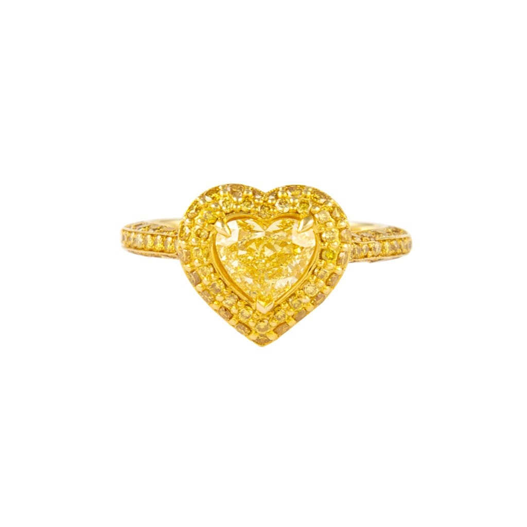 Gold and 0.90ct Heart Shape Fancy Intense Yellow Diamond Ring