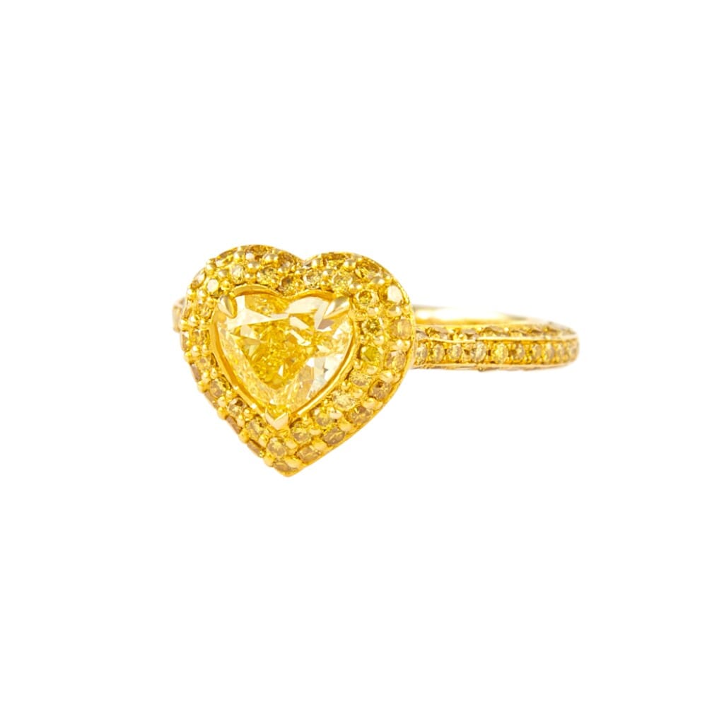 Gold and 0.90ct Heart Shape Fancy Intense Yellow Diamond Ring