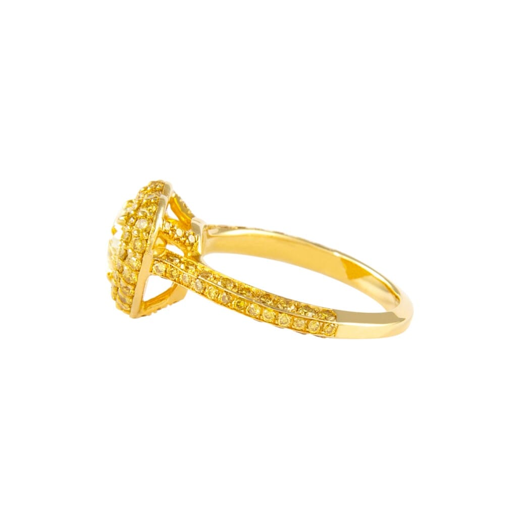 Gold and 0.90ct Heart Shape Fancy Intense Yellow Diamond Ring