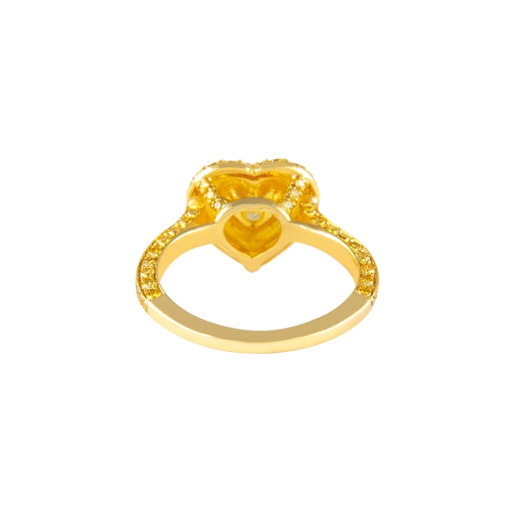 Gold and 0.90ct Heart Shape Fancy Intense Yellow Diamond Ring