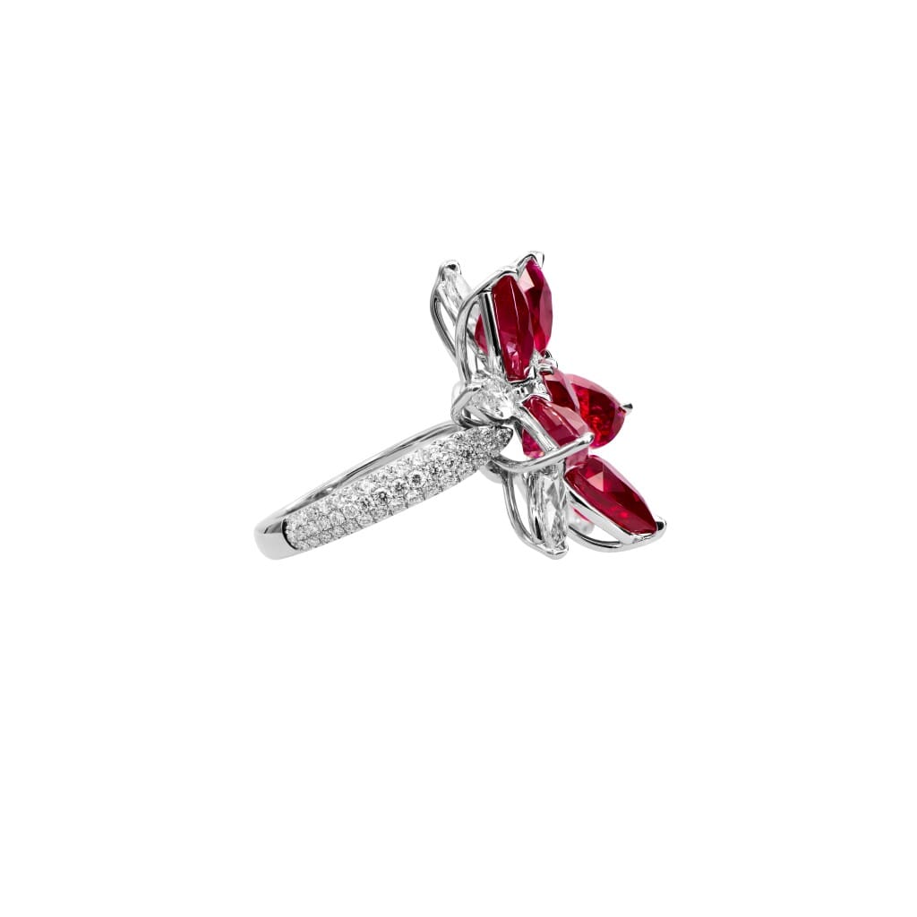 Platinum, 10.54ct Burmese Ruby and Diamond Flower Ring