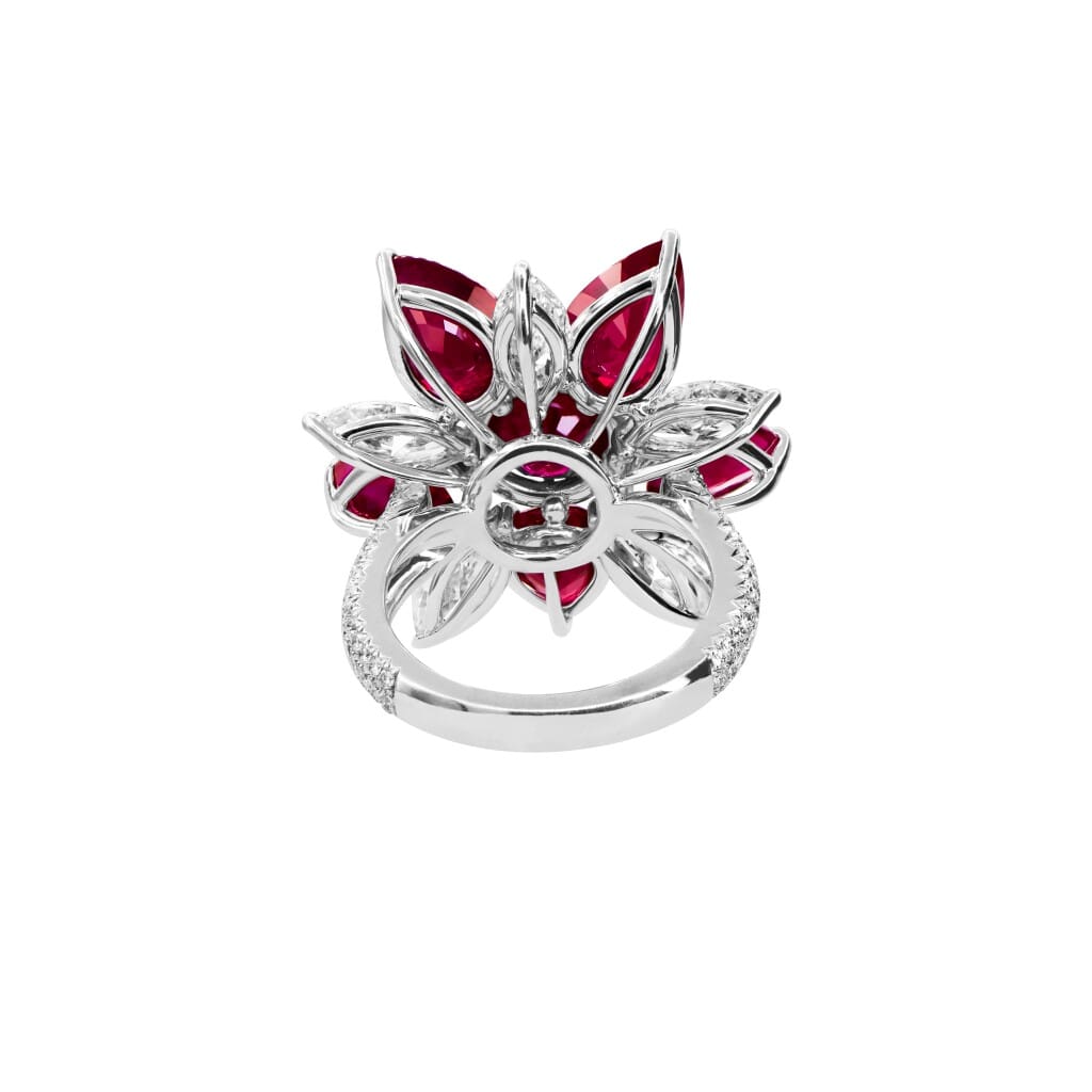 Platinum, 10.54ct Burmese Ruby and Diamond Flower Ring