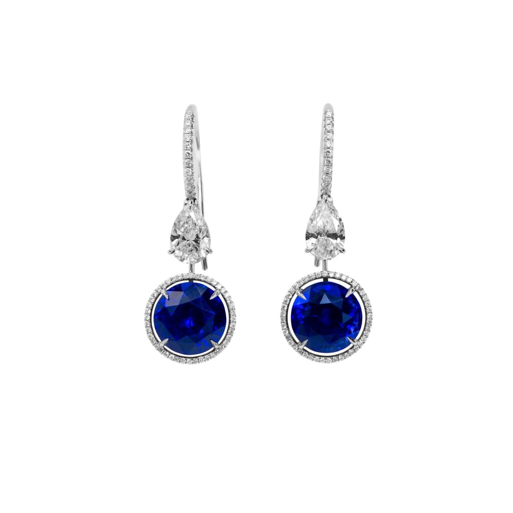Platinum, 11.98cts Ceylon Sapphire and Diamond Drop Earrings