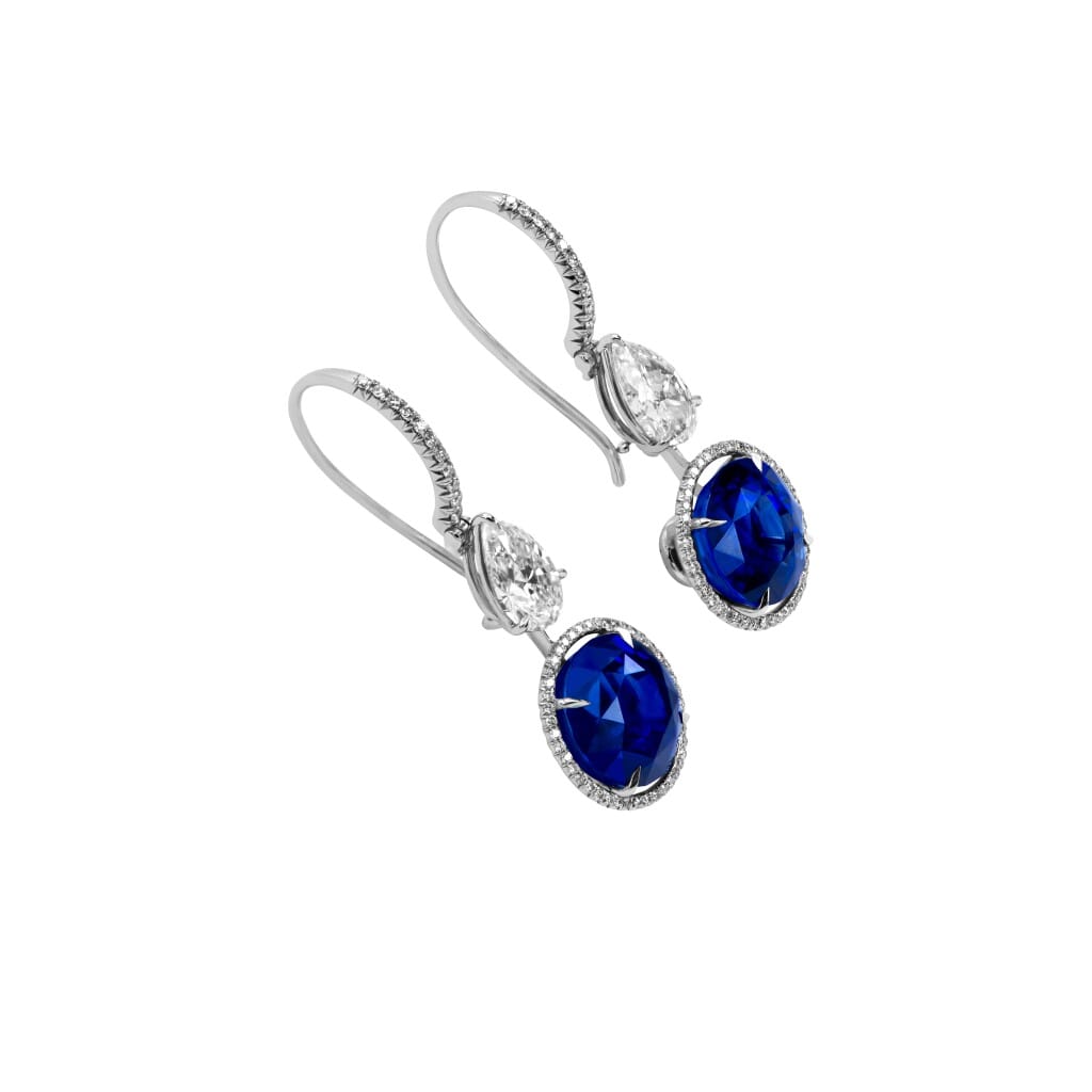 Platinum, 11.98cts Ceylon Sapphire and Diamond Drop Earrings