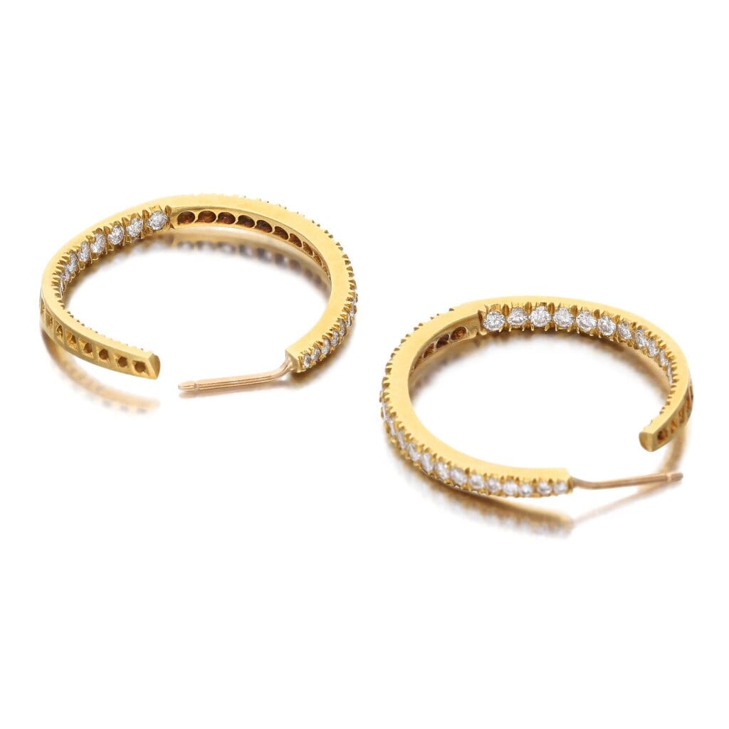 Gold and Diamond Inside Outside Hoop Earrings