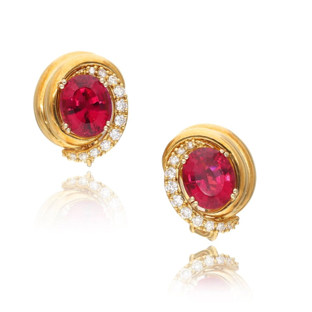 Gold, Tourmaline and Diamond Earclips