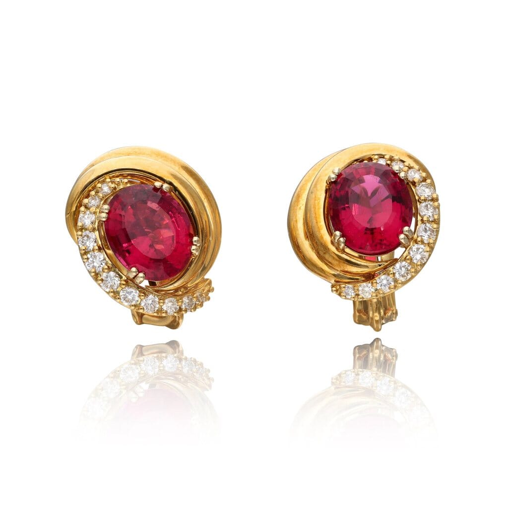 Gold, Tourmaline and Diamond Earclips