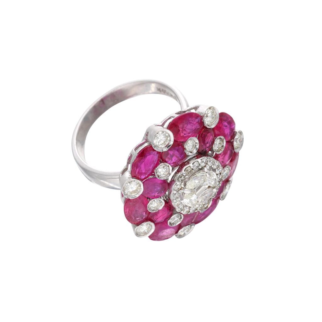 White Gold, Ruby and Diamond Floral Ring