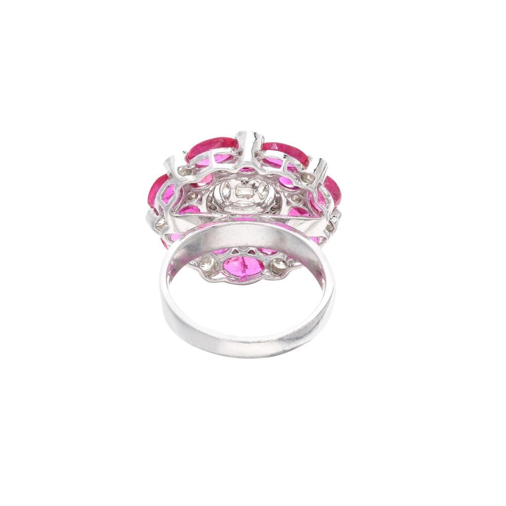 White Gold, Ruby and Diamond Floral Ring