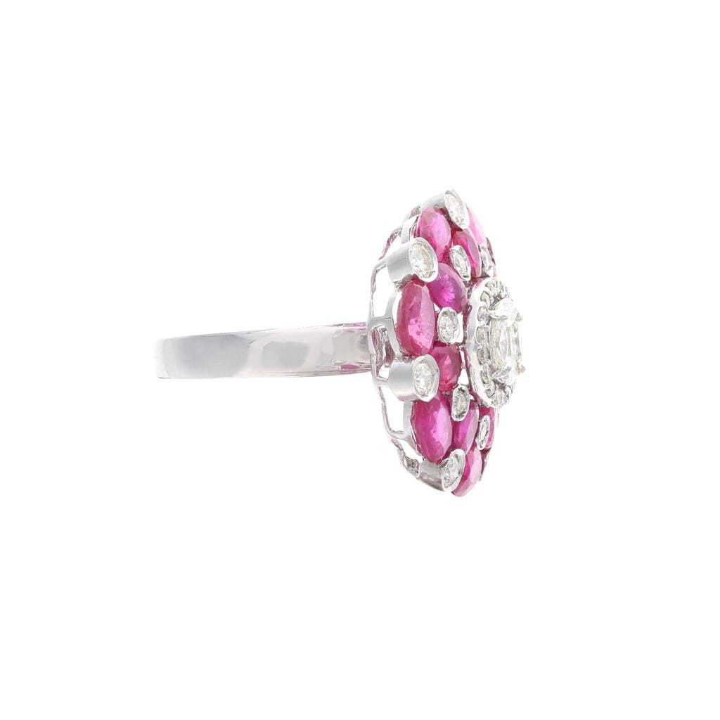 White Gold, Ruby and Diamond Floral Ring