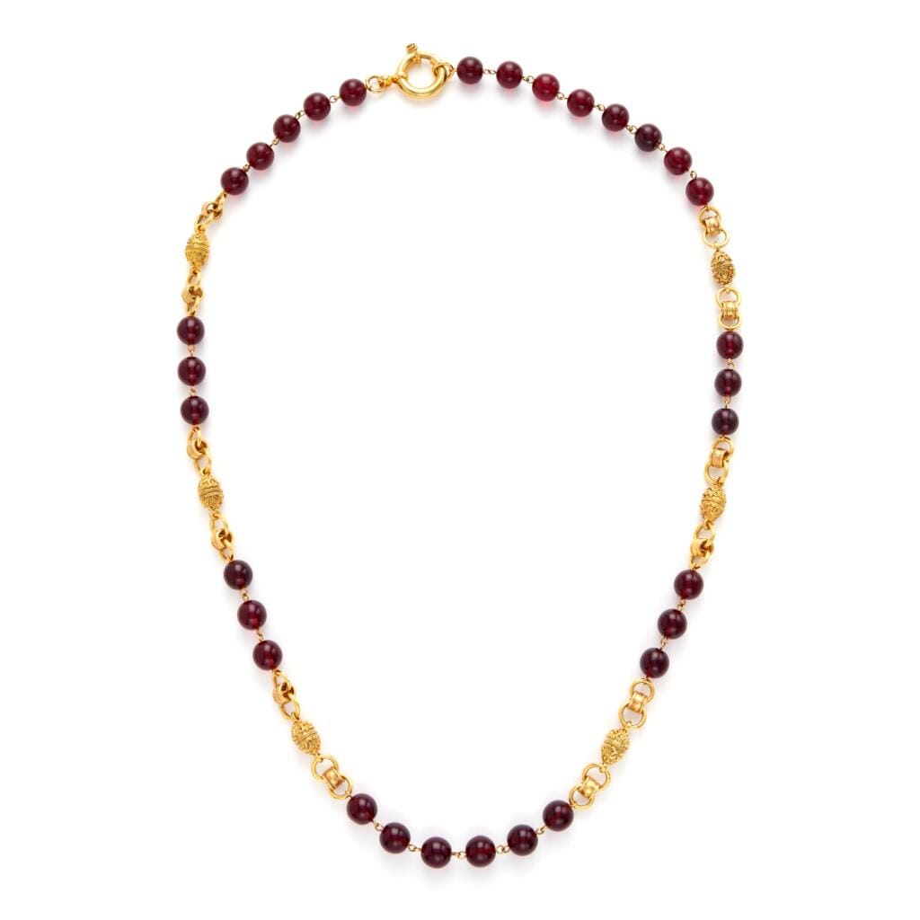 Red Gripoix and Gold Metal Bead Necklace, 1994