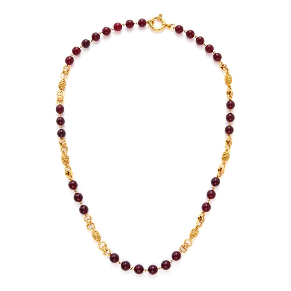 Red Gripoix and Gold Metal Bead Necklace, 1994