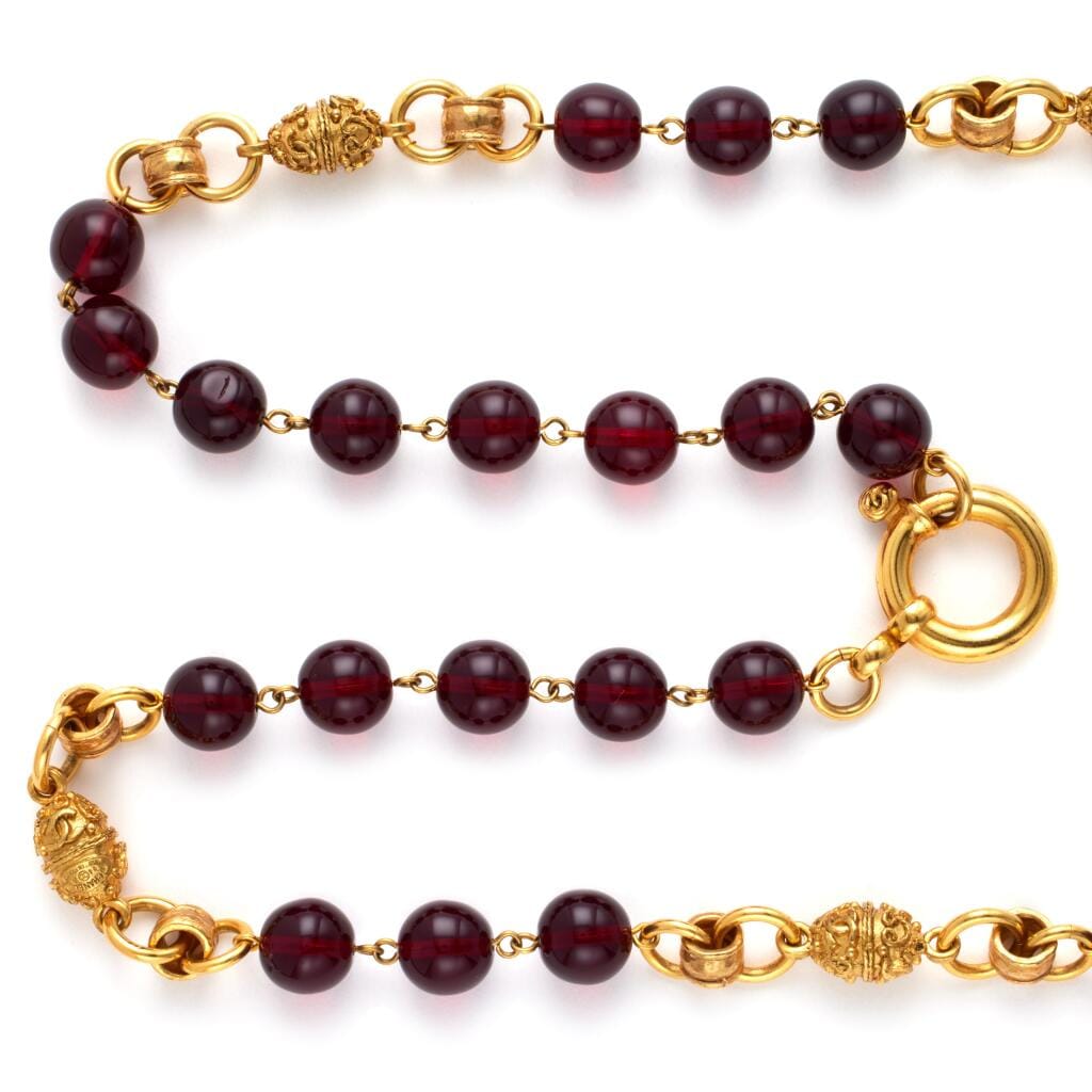 Red Gripoix and Gold Metal Bead Necklace, 1994