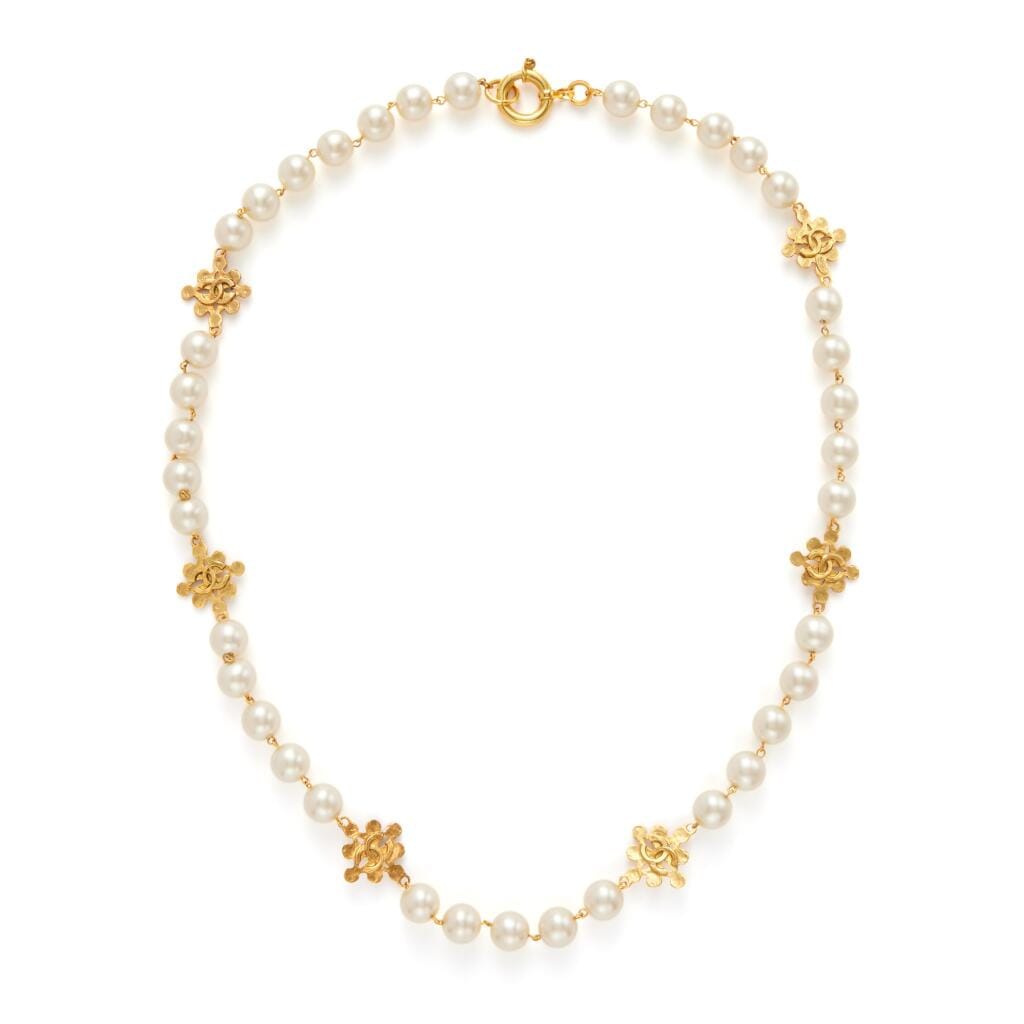 Imitation Pearl and Gold Metal CC Necklace, 1994