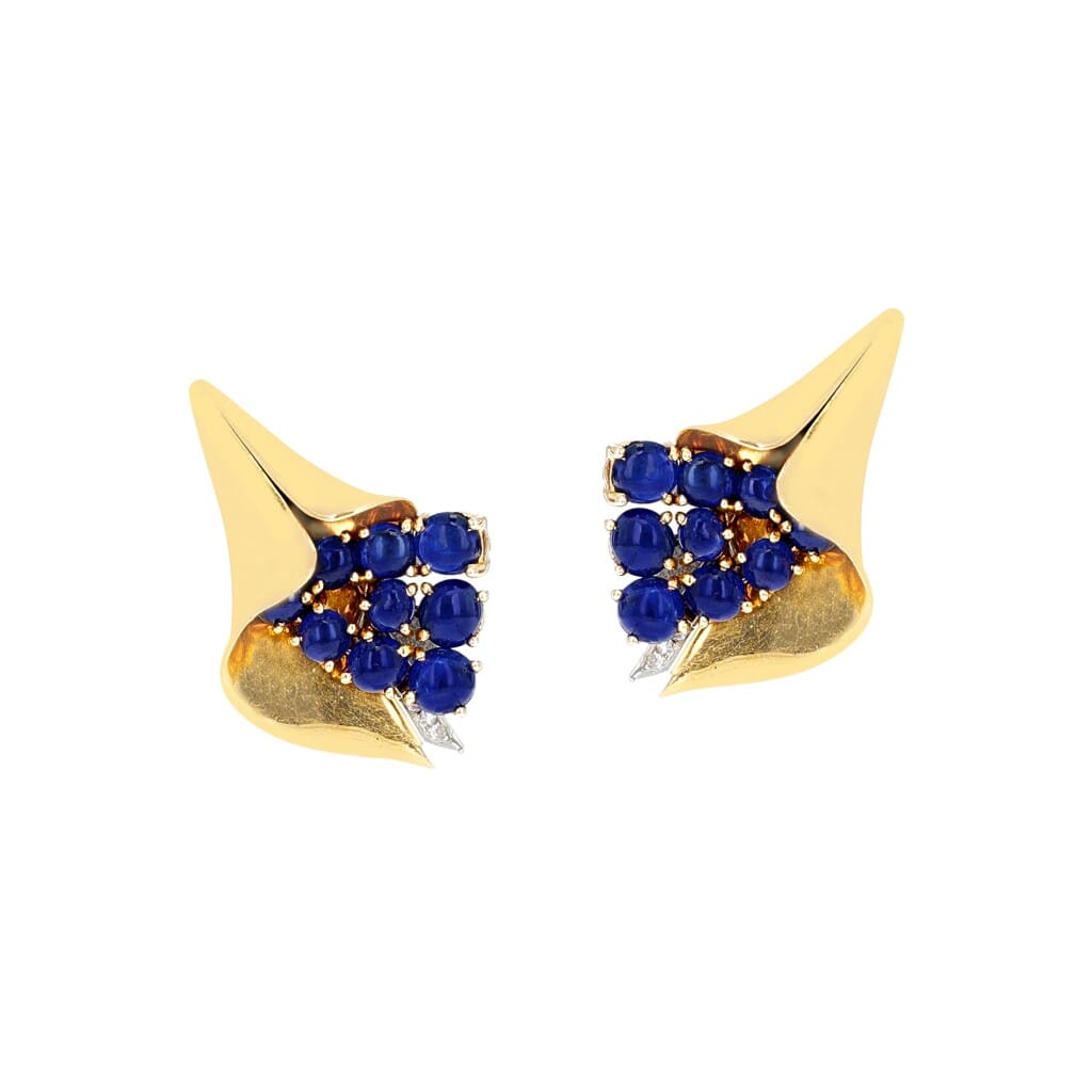Gold, Sapphire and Diamond Reflection Earclips