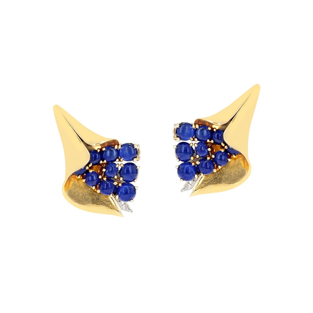 Gold, Sapphire and Diamond Reflection Earclips