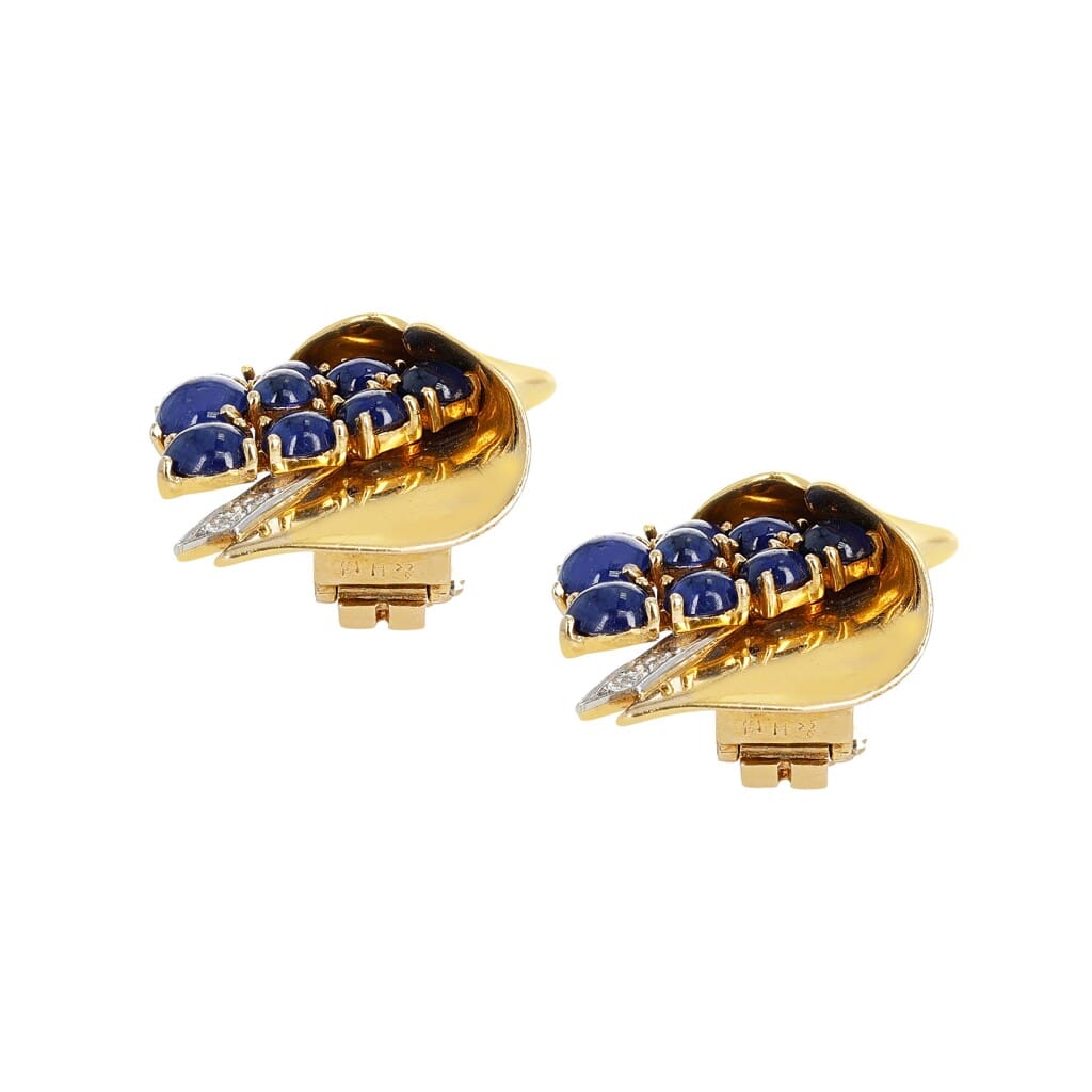 Gold, Sapphire and Diamond Reflection Earclips