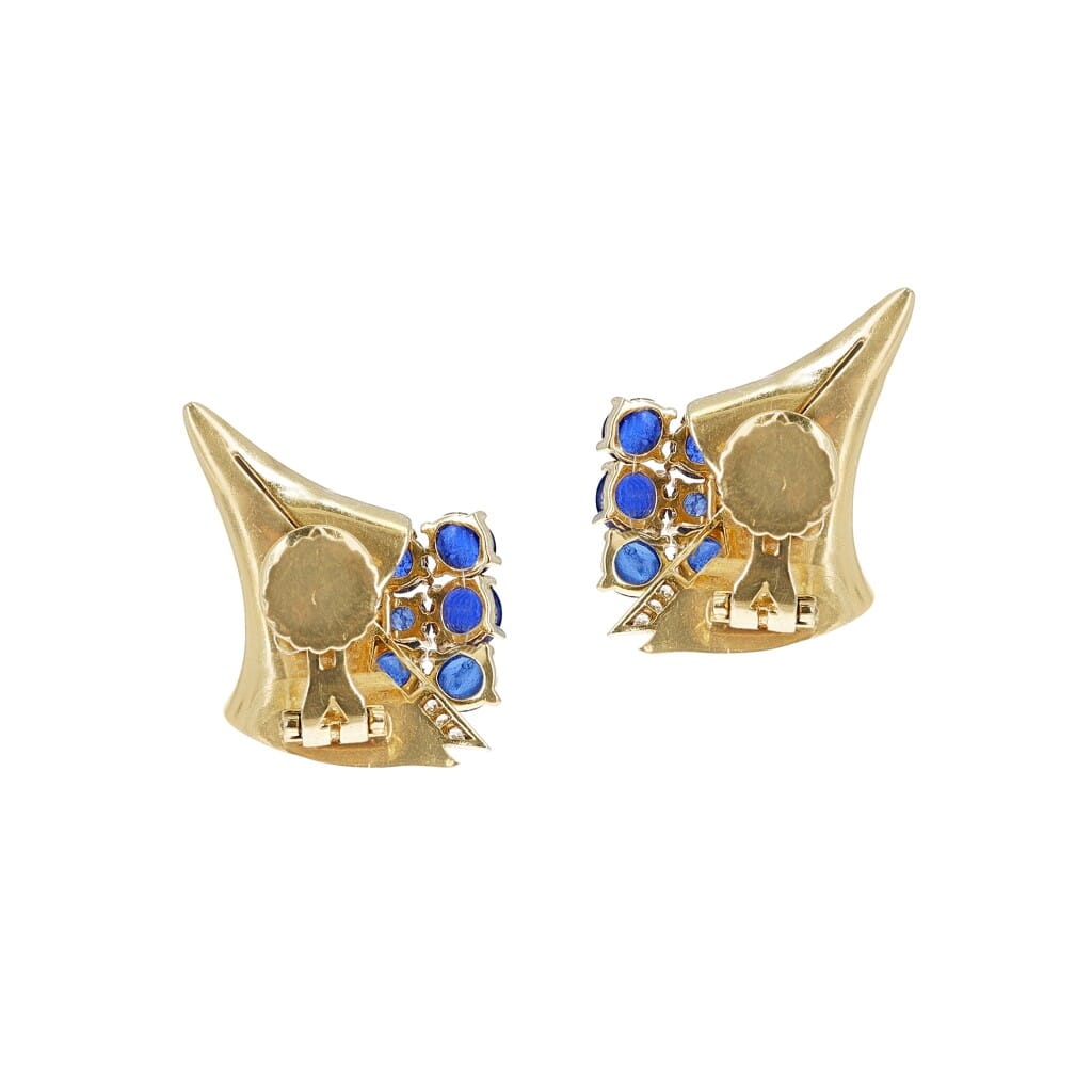 Gold, Sapphire and Diamond Reflection Earclips