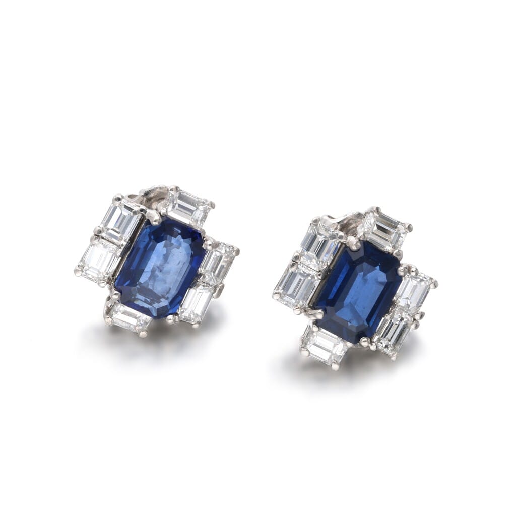 Platinum, Sapphire and Diamond Earrings