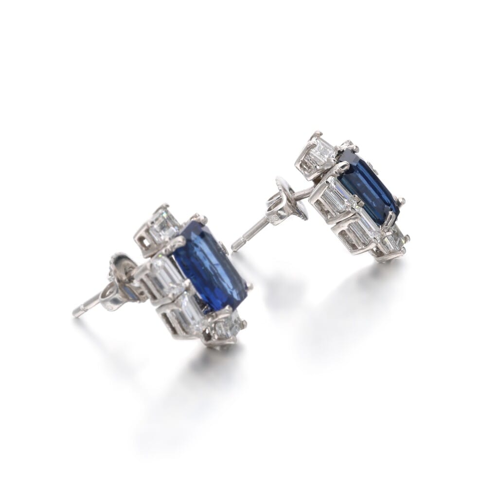 Platinum, Sapphire and Diamond Earrings