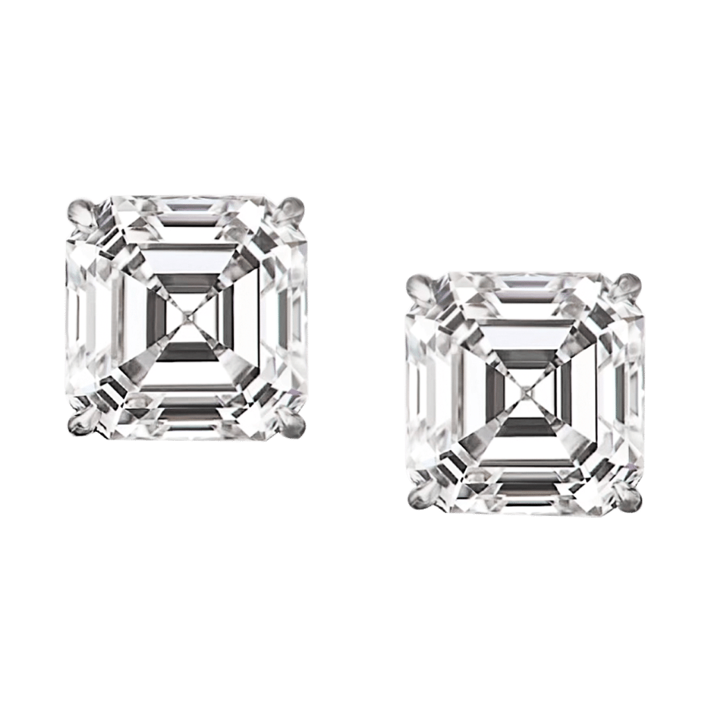Platinum and 4.02ctw Asscher Cut Diamond Stud Earrings