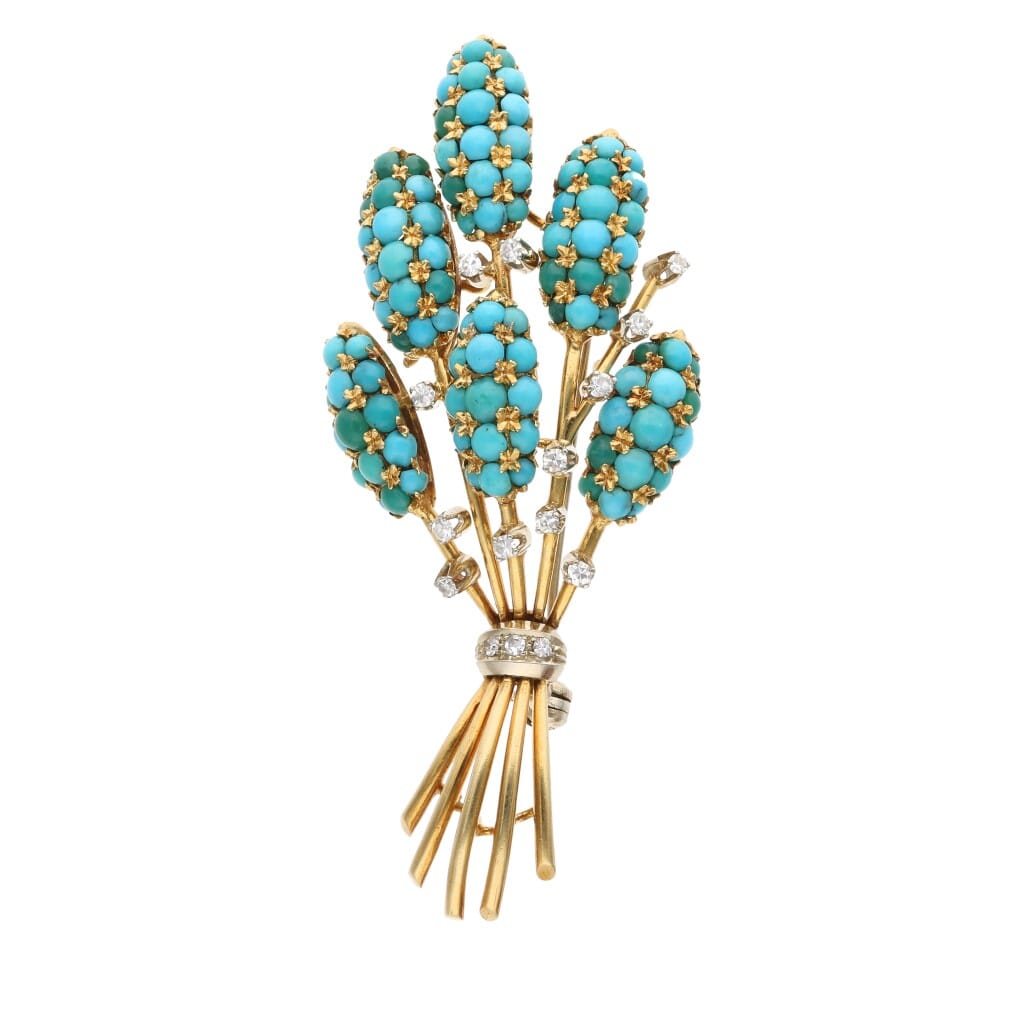 Gold, Turquoise and Diamond Brooch