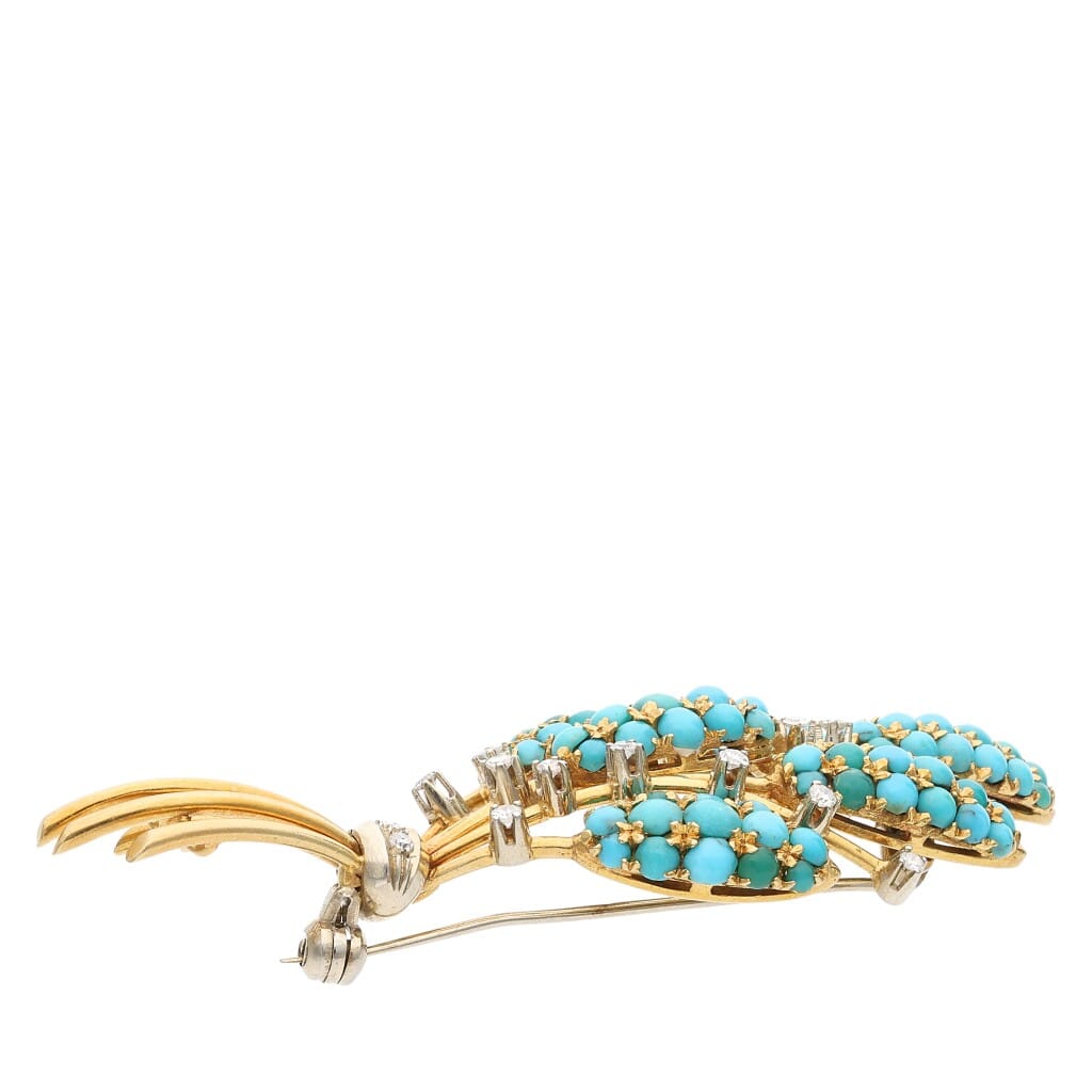 Gold, Turquoise and Diamond Brooch