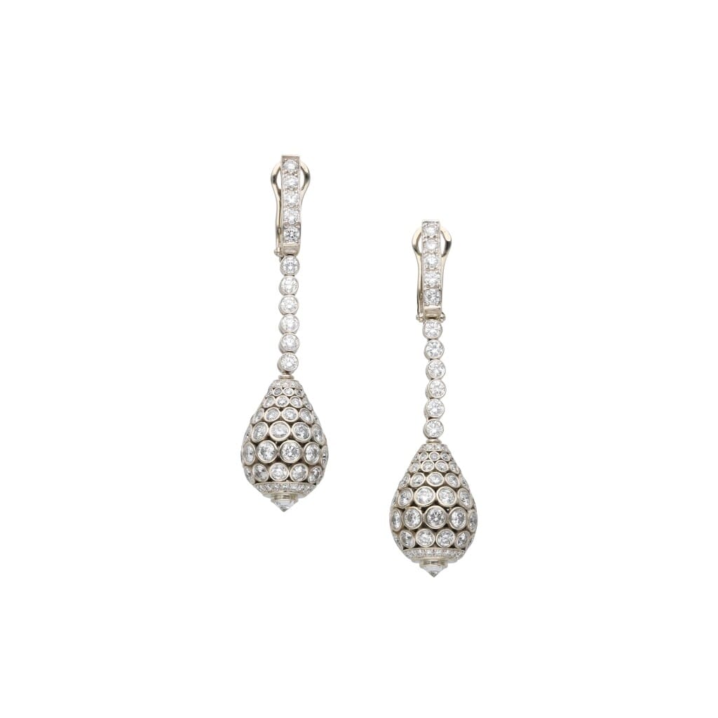 White Gold and Diamond Drop Taj Mahal Drop Earclips