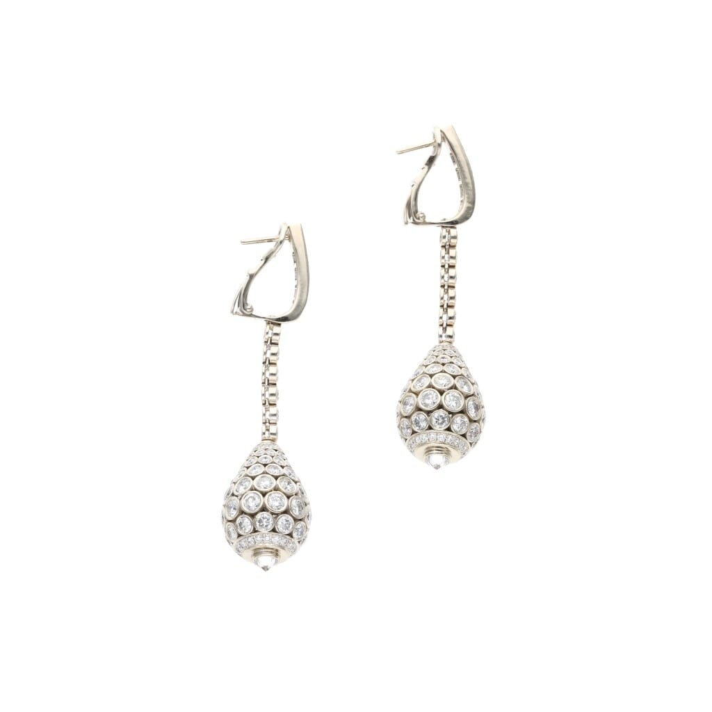 White Gold and Diamond Drop Taj Mahal Drop Earclips