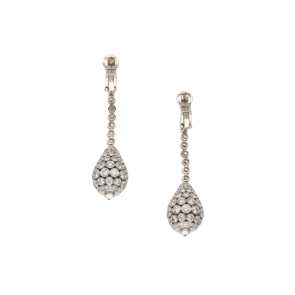 White Gold and Diamond Drop Taj Mahal Drop Earclips