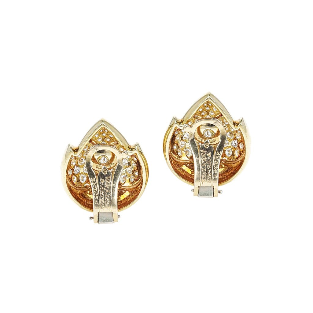 Gold and Diamond Leaf Earclips