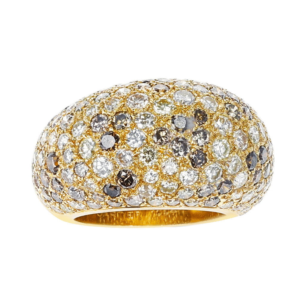 Gold, Colored Diamond and Diamond Bombé Band Ring