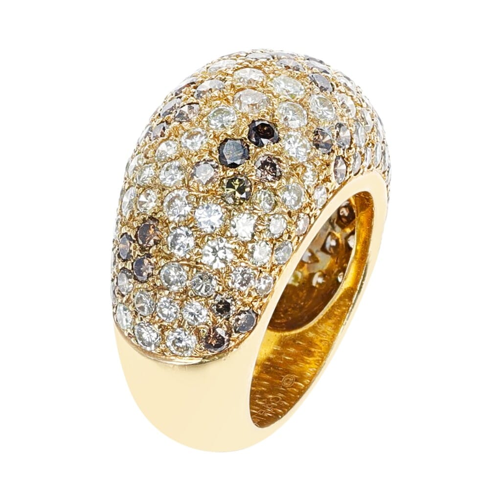 Gold, Colored Diamond and Diamond Bombé Band Ring