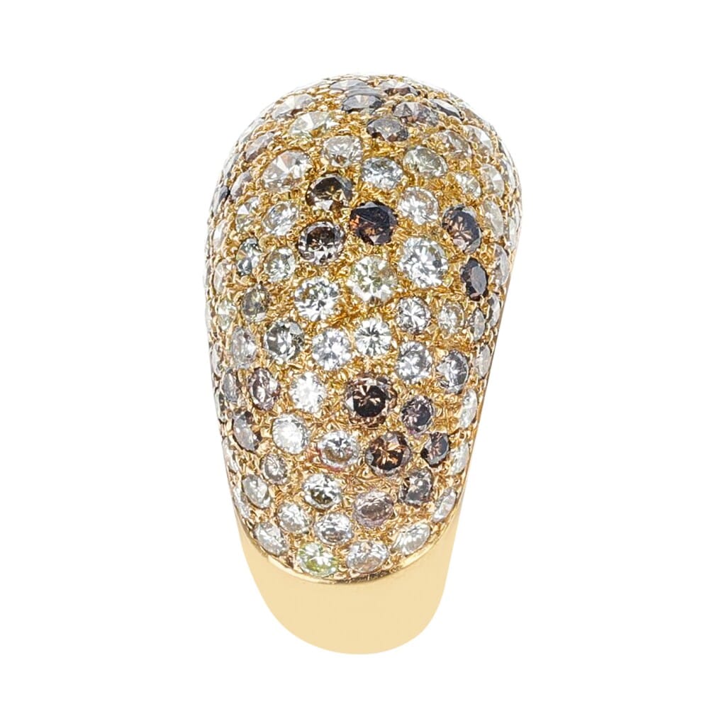 Gold, Colored Diamond and Diamond Bombé Band Ring