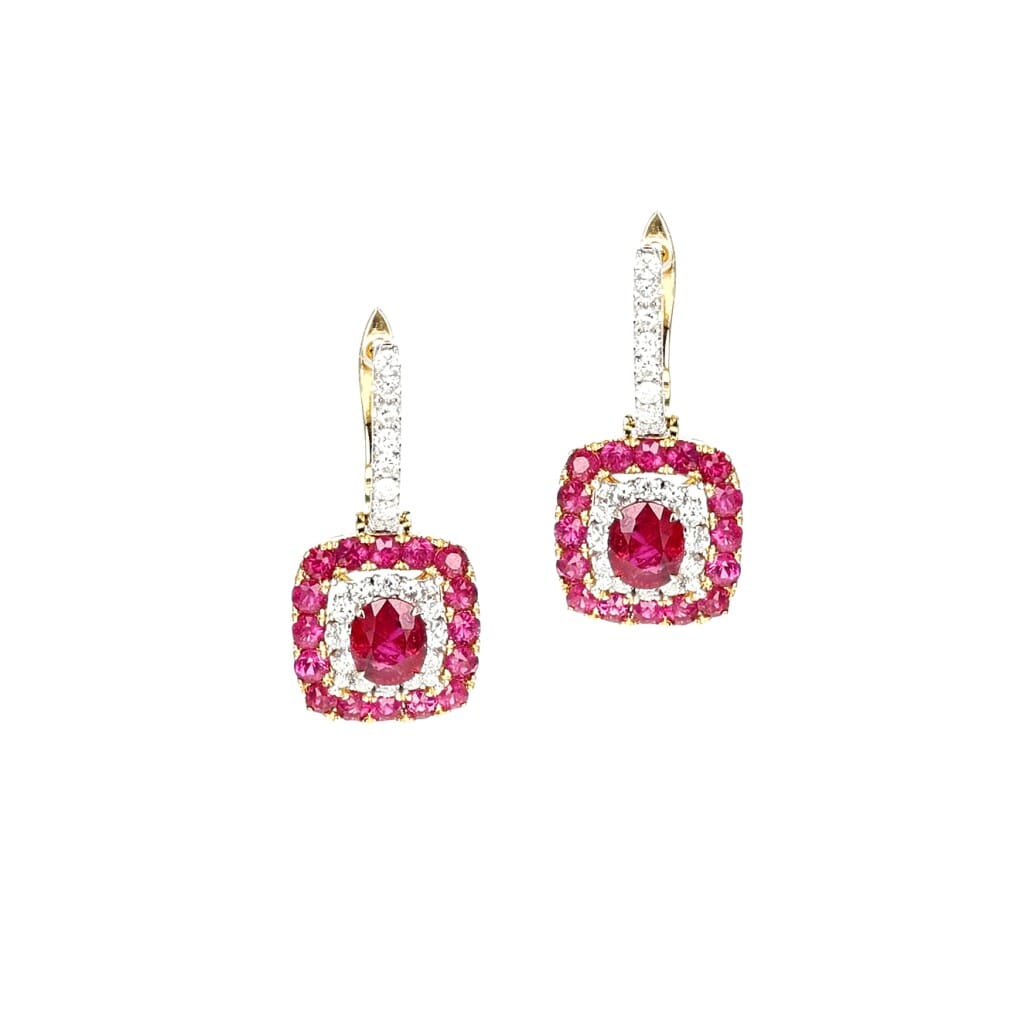 Gold, 1.60ct Burmese Ruby and Diamond Earrings
